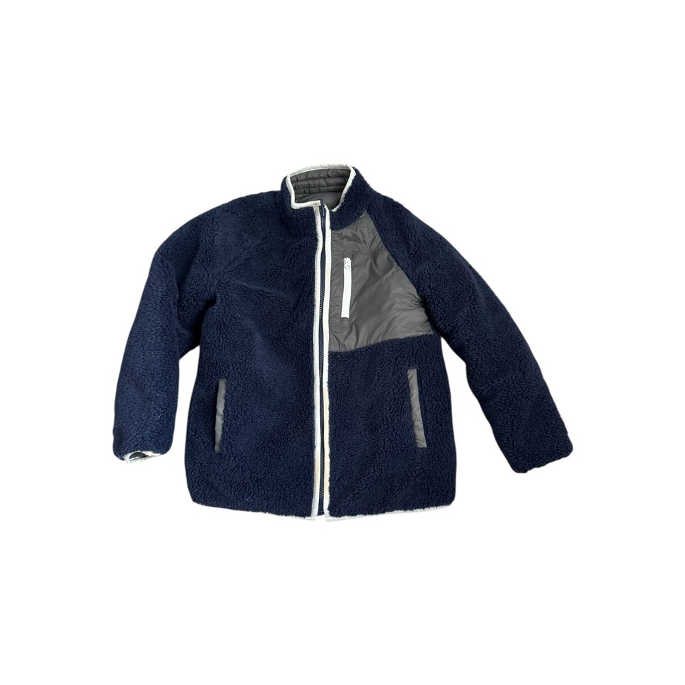 GAP Kids Reversible Sherpa Fleece Puffer‎ Jacket Navy Gray Boys Size M